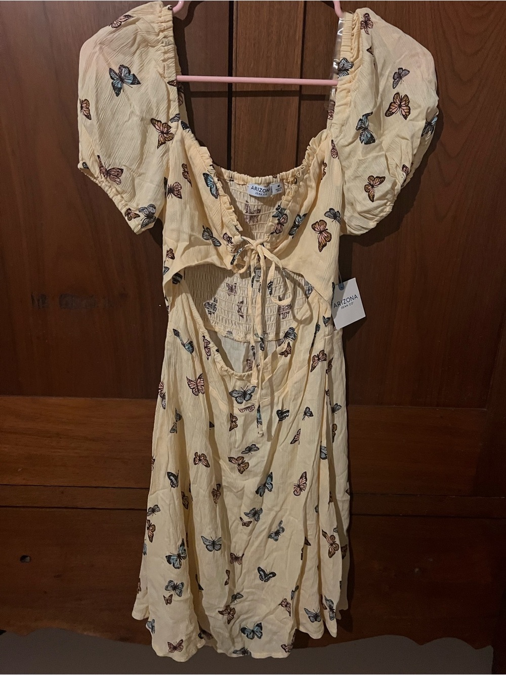 Arizona Jean Company Cream Butterfly Print Puff Sleeve Midi Dress